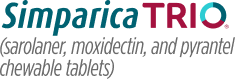 Logotipo de Simparica Trio y descripción de sus ingredientes