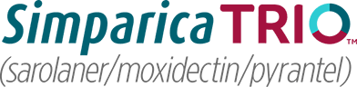 Logotipo de Simparica Trio con los ingredientes del medicamento